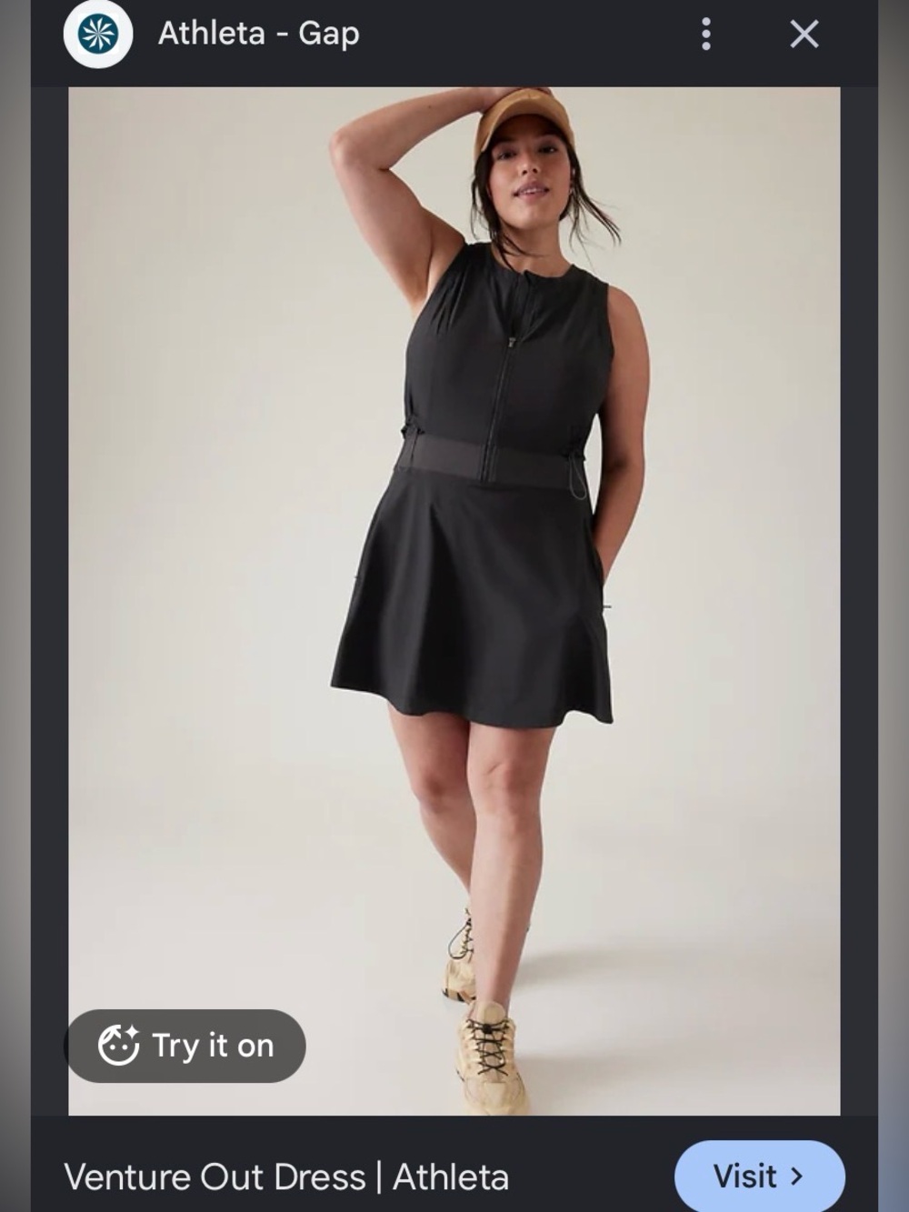 Athleta Venture out Black Zip-Front Tank Active Dress